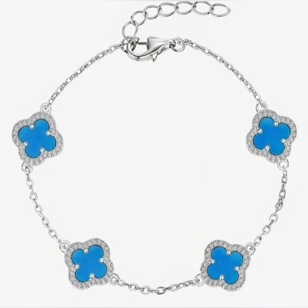 Lllunimon Four Leaf Clover Bracelet Blue 925 Sterling Silver Bracelet NIB